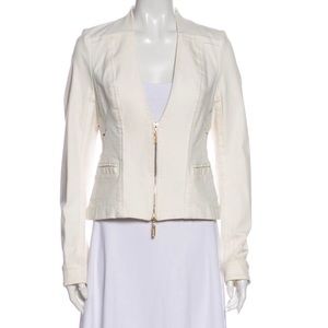 Roberto Cavalli Vintage Cream Cotton Jacket, Leather Perforated Appliqué, Large